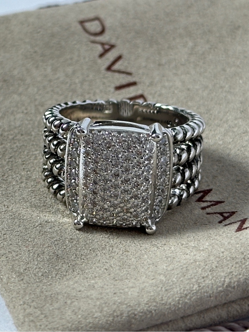 David Yurman Wheaton Sterling Silver Diamond Pave Ring Size 9